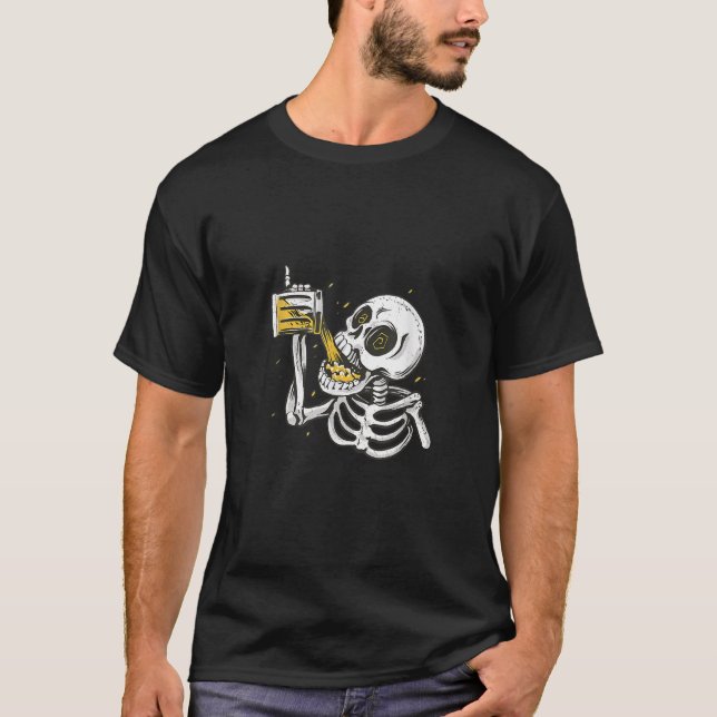 Camiseta Caneca de cerveja de esqueleto com mindinho levant (Frente)
