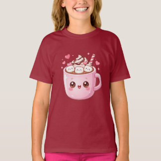 Camiseta Caneca de Chocolate Quente Kawaii Fofa com Marshma