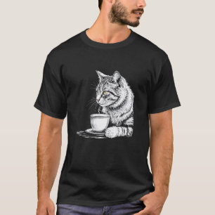 Camiseta Caneca de Gato Bebendo Chá ou Café, Bla da Moda Hi