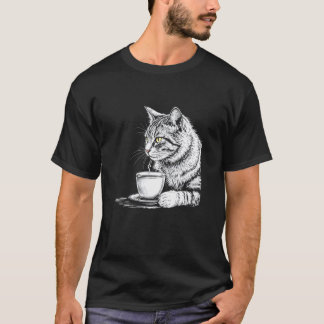 Camiseta Caneca de Gato Bebendo Chá ou Café, Bla da Moda Hi