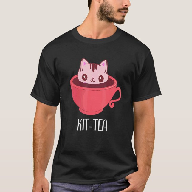 Camiseta Caneca de Gato de Chá Kit  Xícara de Chá Fofa Para (Frente)