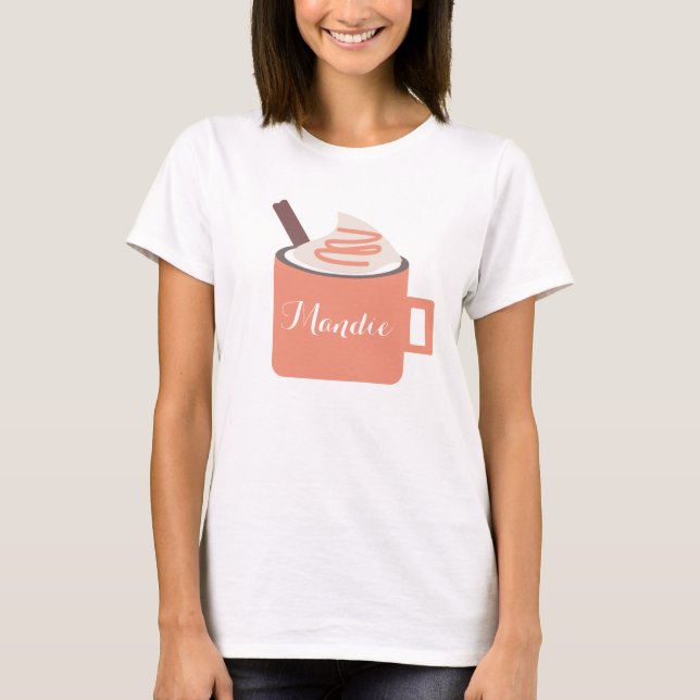 Camiseta Caneca de Outono de Abóbora com Chantilly Nome (Frente)