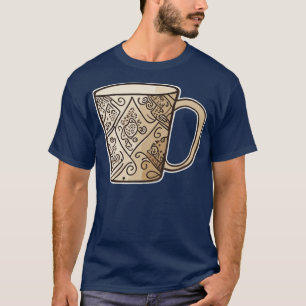 Camiseta canecas de café moldadas à mão vetor linhas limpas