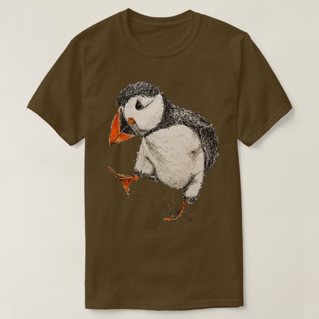 Camiseta Caneta abstrato e Puffin de Aquarela (Frente do Design)