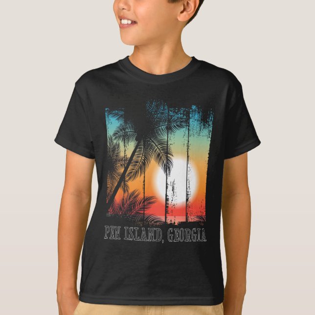 Camiseta Caneta da Ilha Georgia Beach Palms Sundo (Frente)