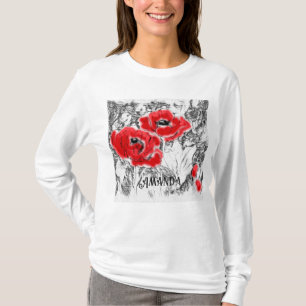 Camiseta Caneta desenhada mão desenhada estaca vermelha flo