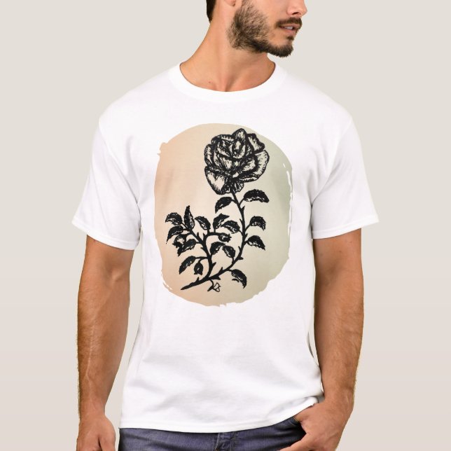 Camiseta Caneta e Rosa de tinta em T-Shirt de fundo de pêss (Frente)