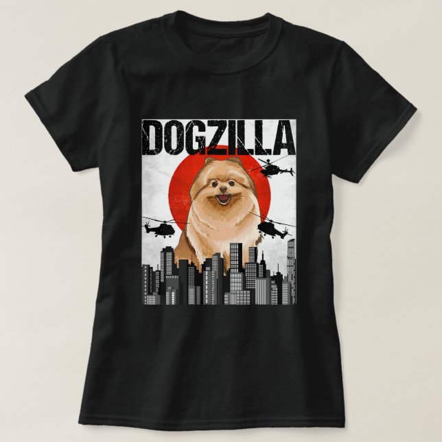 Camiseta Canezilla Dogzilla Pomeraniano Japonês (Frente do Design)