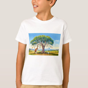 Camiseta Canguru sob a gomeira com enfeites de Natal