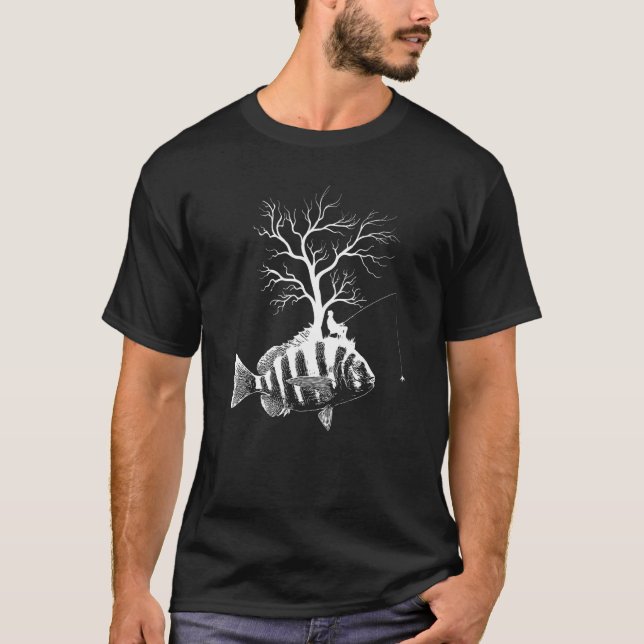 Camiseta Cânhamo Gráfico de Árvore  Peixe Sheepshead  1 (Frente)