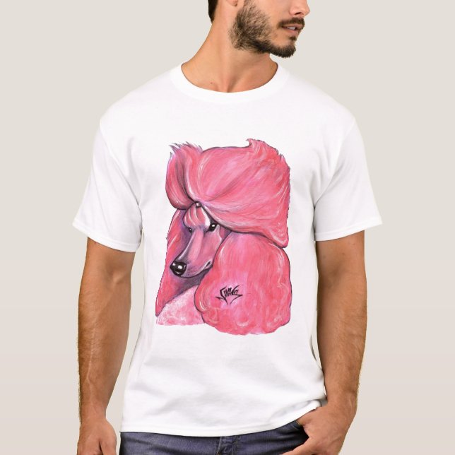 Camiseta Caniche padrão cor-de-rosa (Frente)