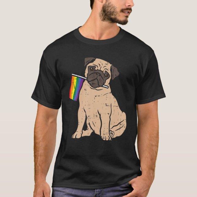 Camiseta Canino Arco-Íris Orgulho gay LGBT Animal Pet Lov (Frente)