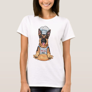 Camiseta Canino Culinário: Pastor Alemão Baker Com Folha