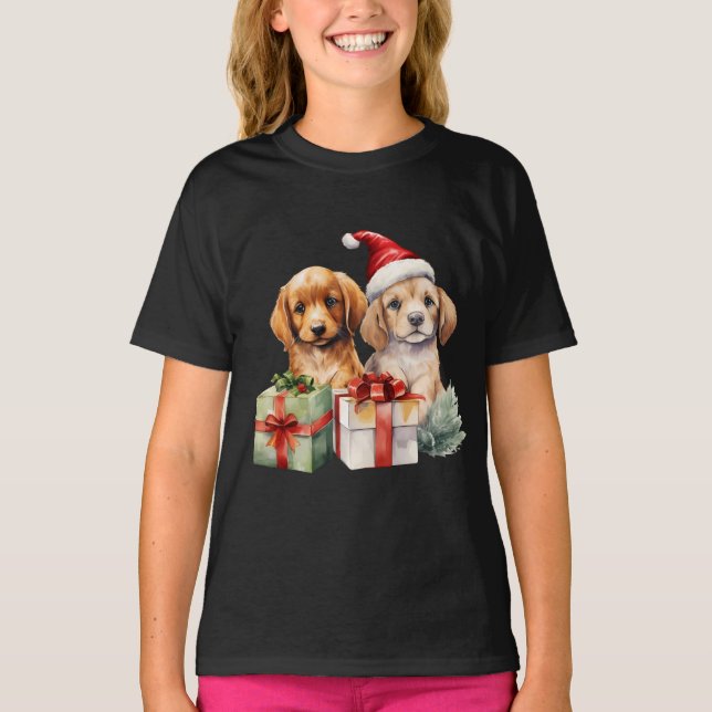 Camiseta Caninos De Natal Com Presentes (Frente)