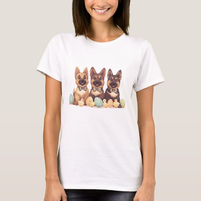 Camiseta Caninos do German shepherd da páscoa (Frente)