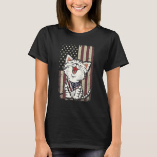 Camiseta Cantando Cat American Flag Bandana 4 De Julho