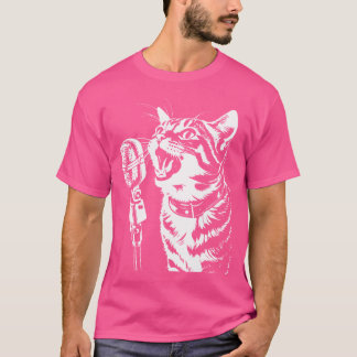 Camiseta Cantando Gato Com Cantor De Gatos De Microfone