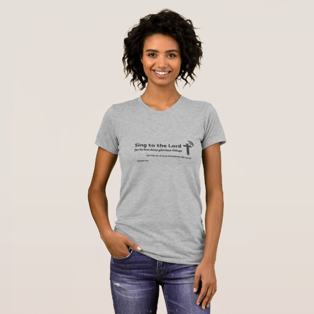 Camiseta Cante para o Senhor Isaiah 12 5 cristão (Frente Completa)