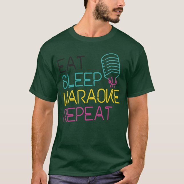 Camiseta Cantor de Karaokê 80s Retro Comer Dormir amigos (Frente)