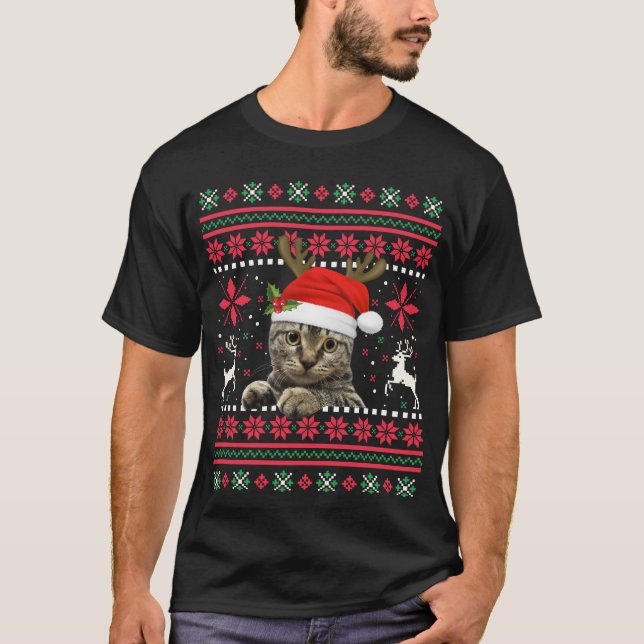 Camiseta Cantor de Natal Gato Reindeer Feio (Frente)