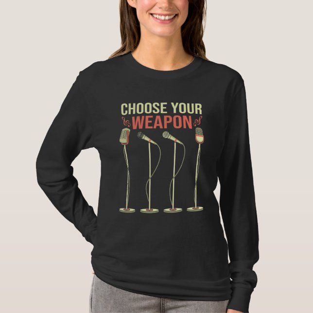 Camiseta Cantor de Ópera Escolha Sua Arma Microfone de Óper (Frente)