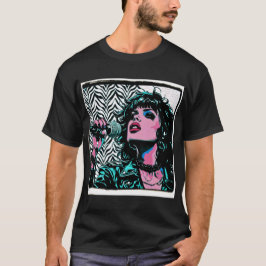 Camiseta Cantor de Pop Art Rosa Azul Turquesa Amantes da Mú