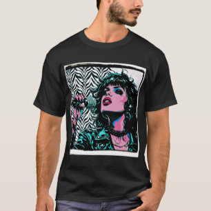 Camiseta Cantor de Pop Art Rosa Azul Turquesa Amantes da Mú