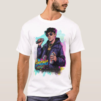 Camiseta Cantor do Pop do grafite com Mic e Spray Can