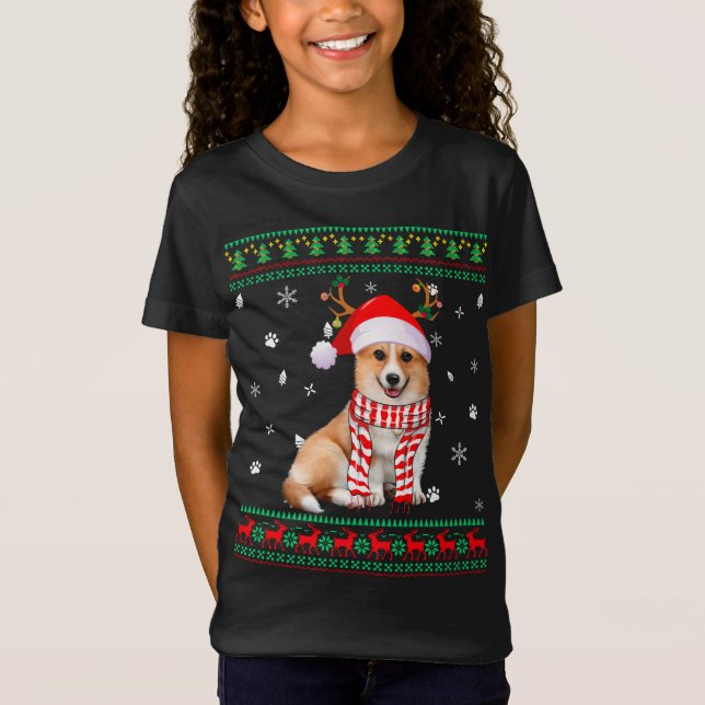 Camiseta Cantora Feia Papais noeis de Cachorro de Corgi (Frente)