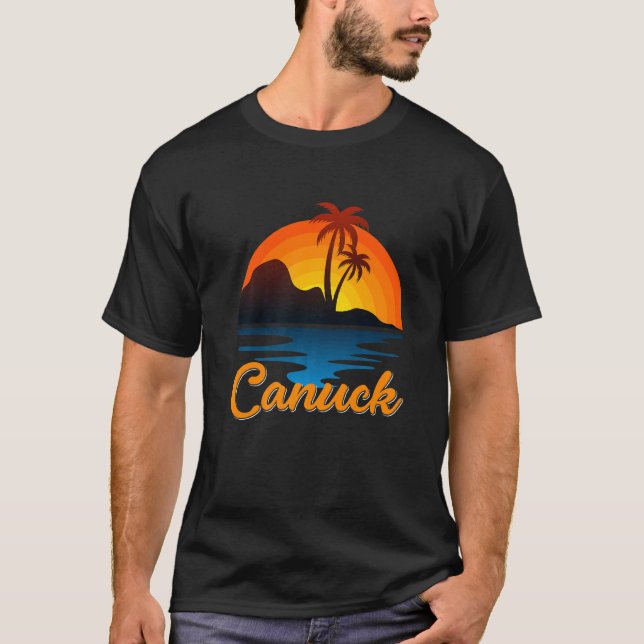 Camiseta Canuck Vancouver Palm Tree Island Sunset Canadá (Frente)