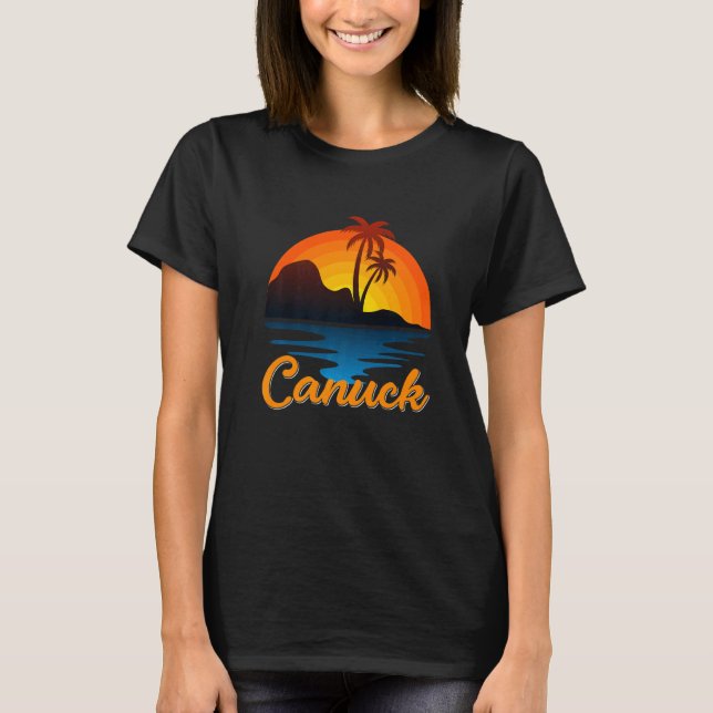 Camiseta Canuck Vancouver Palm Tree Island Sunset Canadá (Frente)