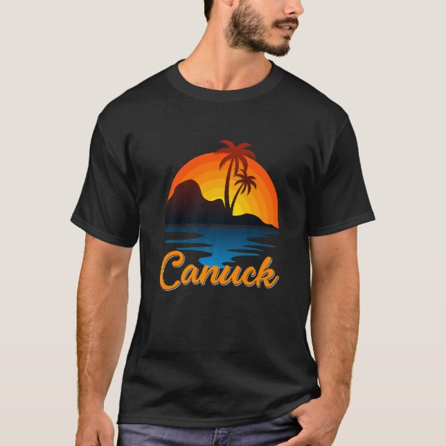 Camiseta Canuck Vancouver Palm Tree Island Sunset Canadá (Frente)
