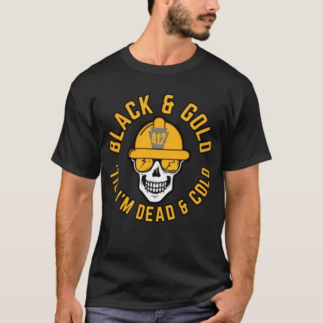 Camiseta Canva Dourada E Negra De Crânio De Pittsburgh (Frente)