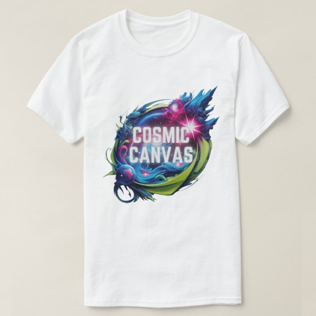 Camiseta Canvas cósmica - Tinta seus sonhos (Frente do Design)