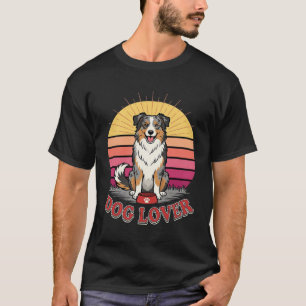 Camiseta Cão Amante do Pastor Australiano Retro Pôr do Sol