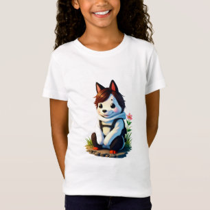 Camiseta Cão Antropomórfico com Flor Arte AI