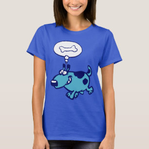 Camiseta Cão azul dos desenhos animados que pensa do