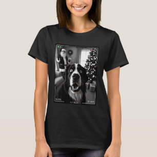Camiseta Cão Bernês de Montanha Pega Papai Noel na Câmera d
