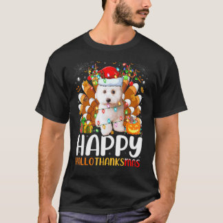 Camiseta Cão Bichon Frise Halloween Natal Feliz Halloth