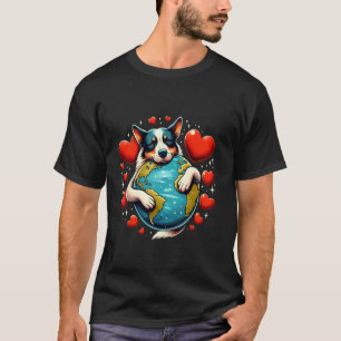 Camiseta Cão Boiadeiro Australiano Abraço do Dia da Terra D