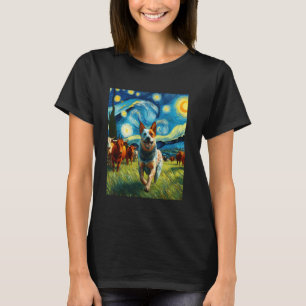 Camiseta Cão Boiadeiro Australiano Pintura Noite Estrelada