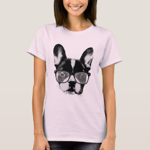 Camiseta Cão bonito Nerdy do buldogue francês