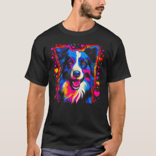 Camiseta Cão Border Collie Coração Rosa Vermelho Amor