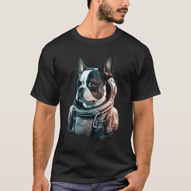Camiseta Cão Boston Terrier Astronauta Espacial (Frente)
