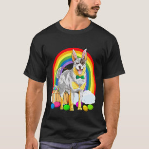 Camiseta Cão Bovino Australiano Ovos de Páscoa Coelho
