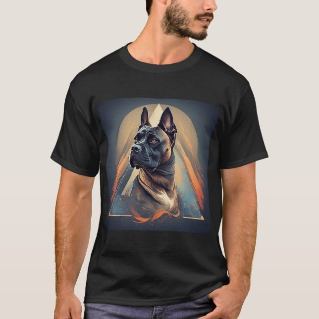 Camiseta Cão Boxer com Fundo Geométrico (Frente)
