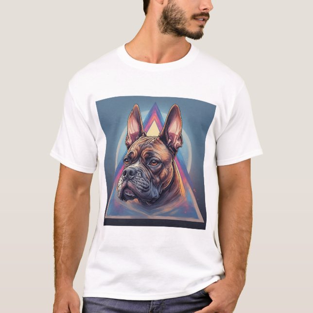 Camiseta Cão Boxer com Fundo Geométrico (Frente)