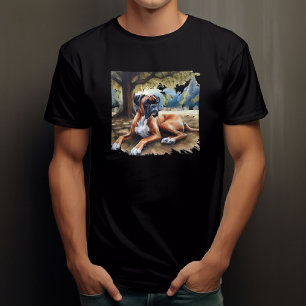 Camiseta Cão boxer na sombra arte em aquarela