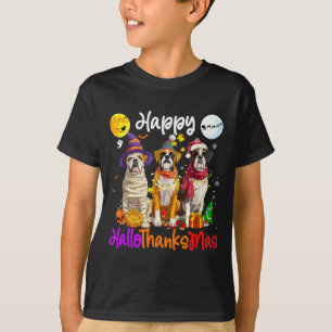 Camiseta Cão Boxer Natal Dia de Ação de Graças Feliz Hallow