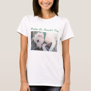Camiseta Cão Branco Preguiçoso Vestindo Espinho Verde